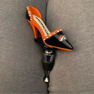 NFL Denver Broncos Wine Bottle Stopper High Heel Shoe Rhinestones Navy Orange